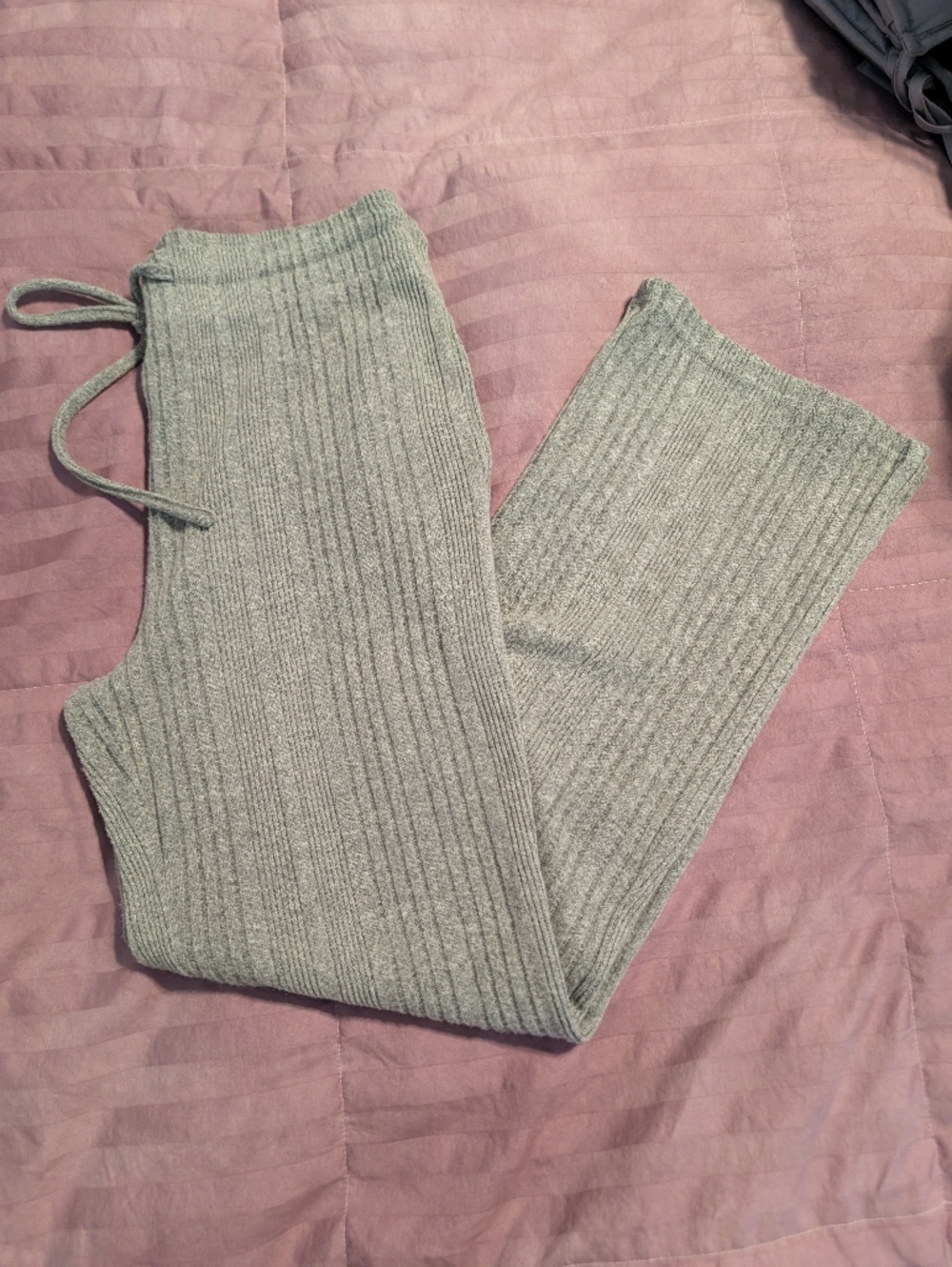 Inspired Hearts Ribbed Lounge Pants in Light Gray
